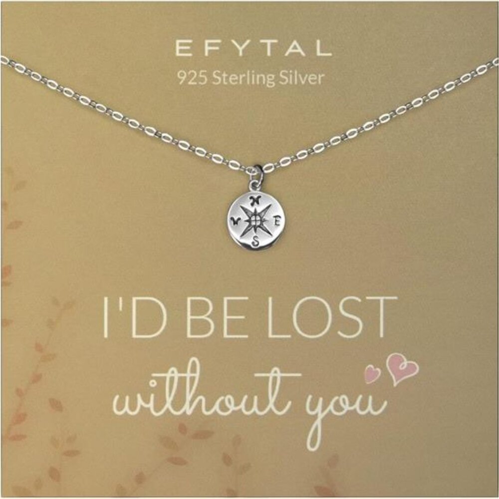 Sterling Silver or 14K Gold Plated Compass Necklace for Girlfriend|Women|Wife